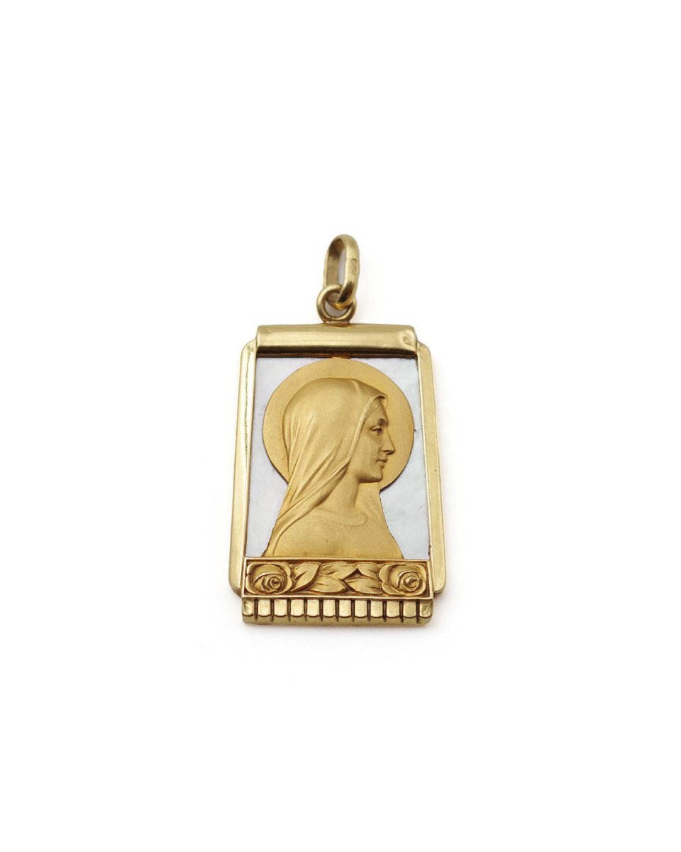 Pendentif Vierge Marie Art Deco en or et nacre - Castafiore