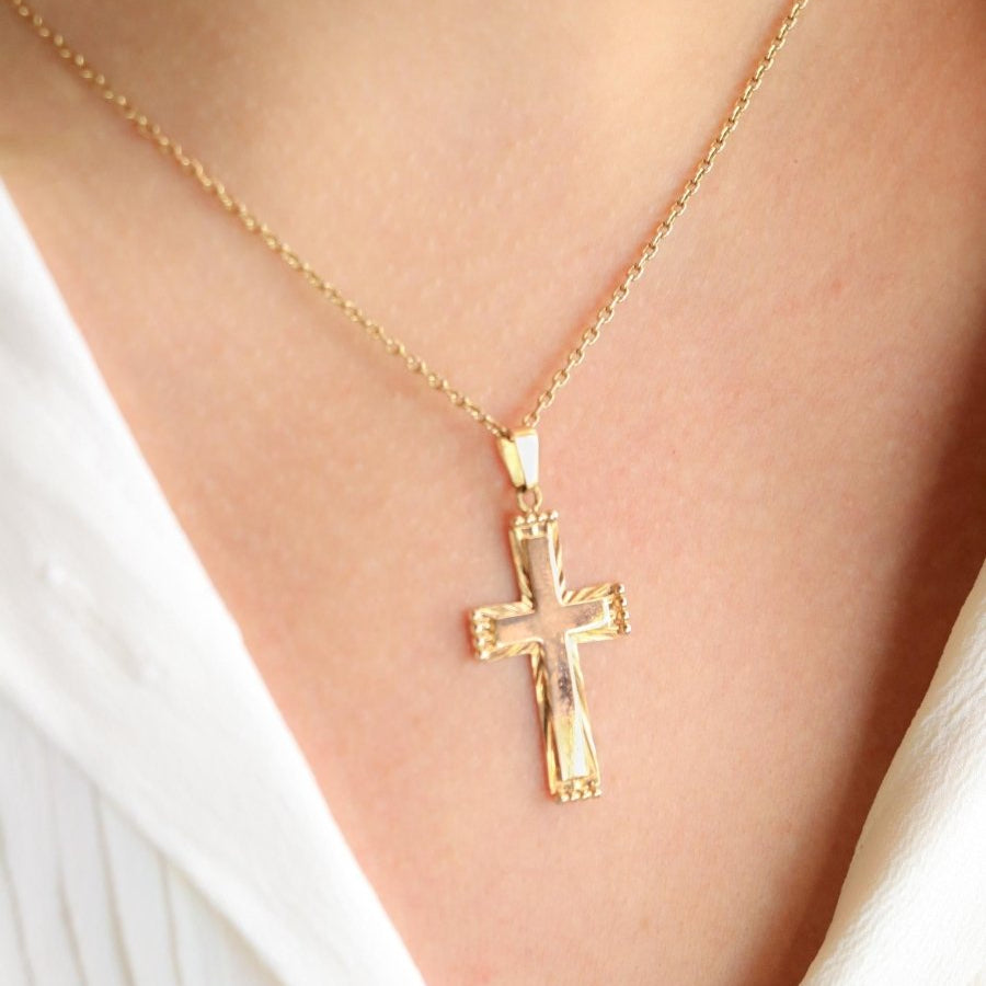 Pendentif vintage croix en or jaune - Castafiore