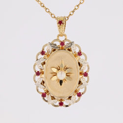 Pendentif vintage en or jaune et blanc perle de culture et rubis de synthèse - Castafiore
