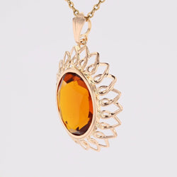 Pendentif vintage en or rose et verre orange - Castafiore