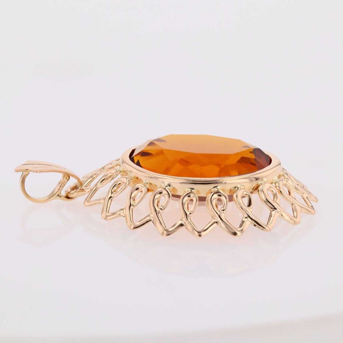 Pendentif vintage en or rose et verre orange - Castafiore