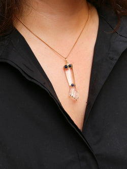 Pendentif vintage Main de Figa en or, cristal de roche et lapis - lazuli - Castafiore