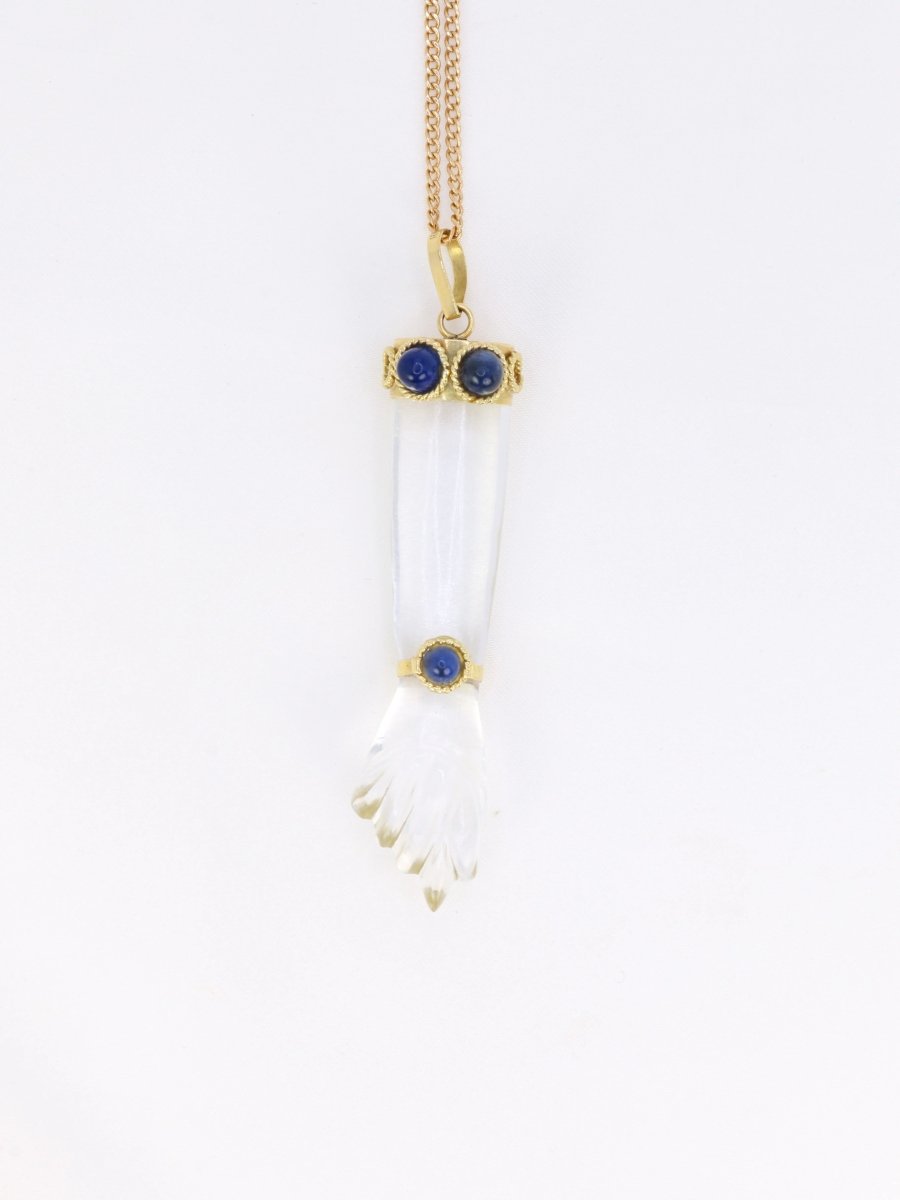 Pendentif vintage Main de Figa en or, cristal de roche et lapis - lazuli - Castafiore