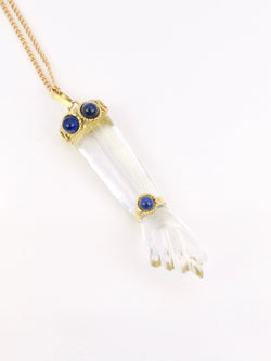 Pendentif vintage Main de Figa en or, cristal de roche et lapis - lazuli - Castafiore