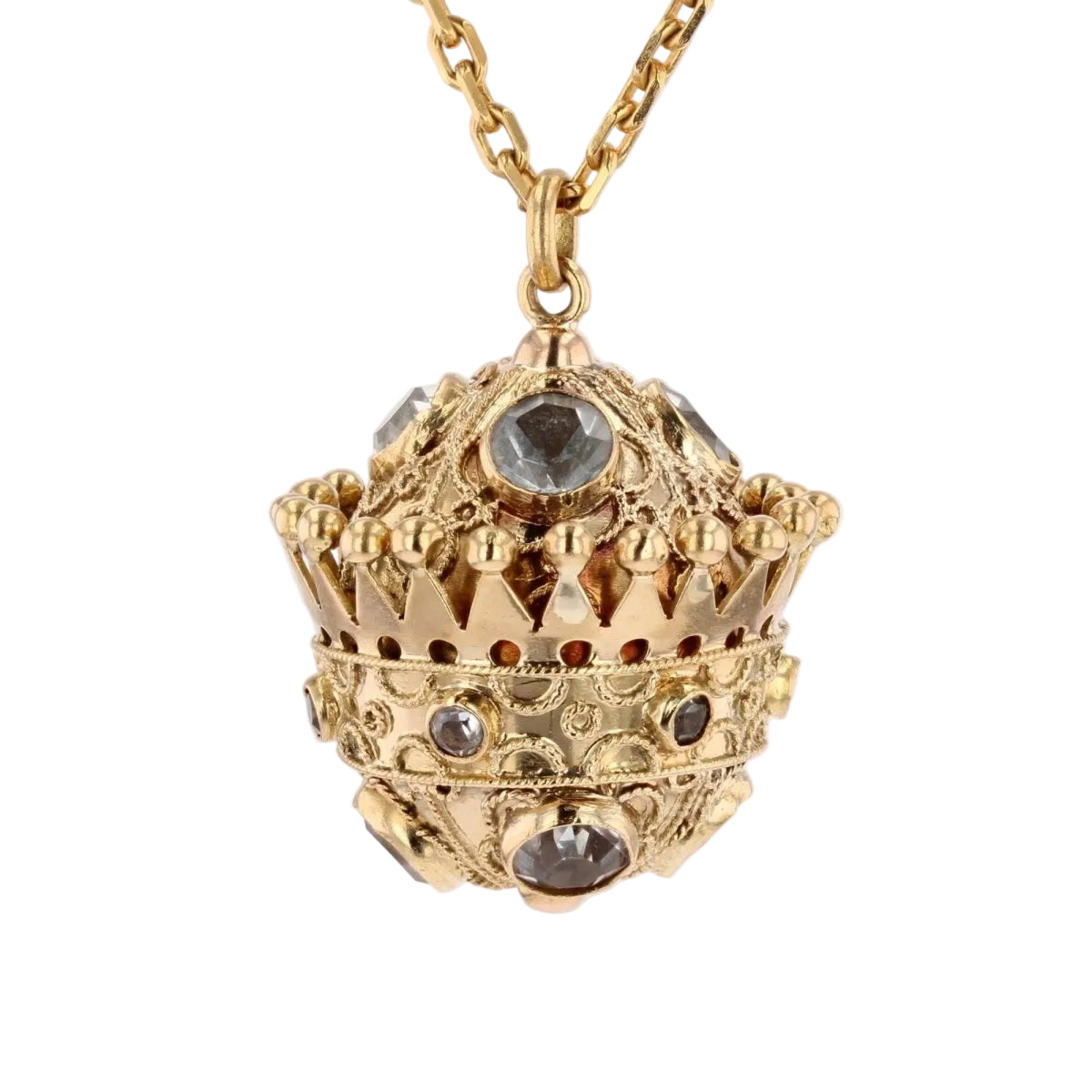 Pendentif VINTAGE Sphère torsadée en or jaune et aigue - marine - Castafiore