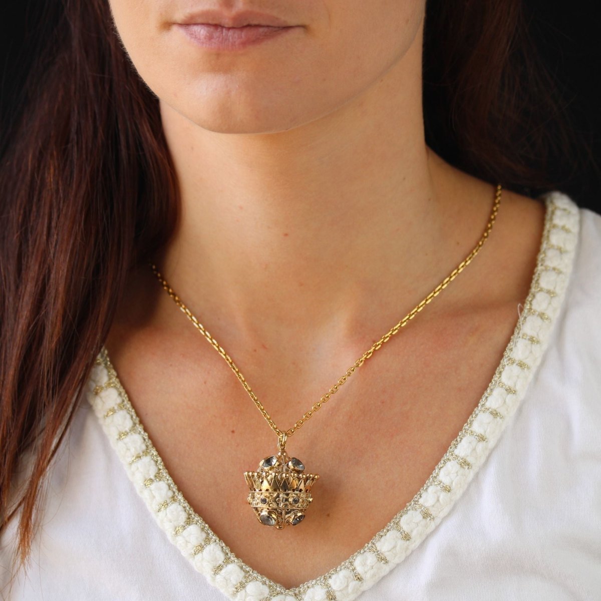 Pendentif VINTAGE Sphère torsadée en or jaune et aigue - marine - Castafiore