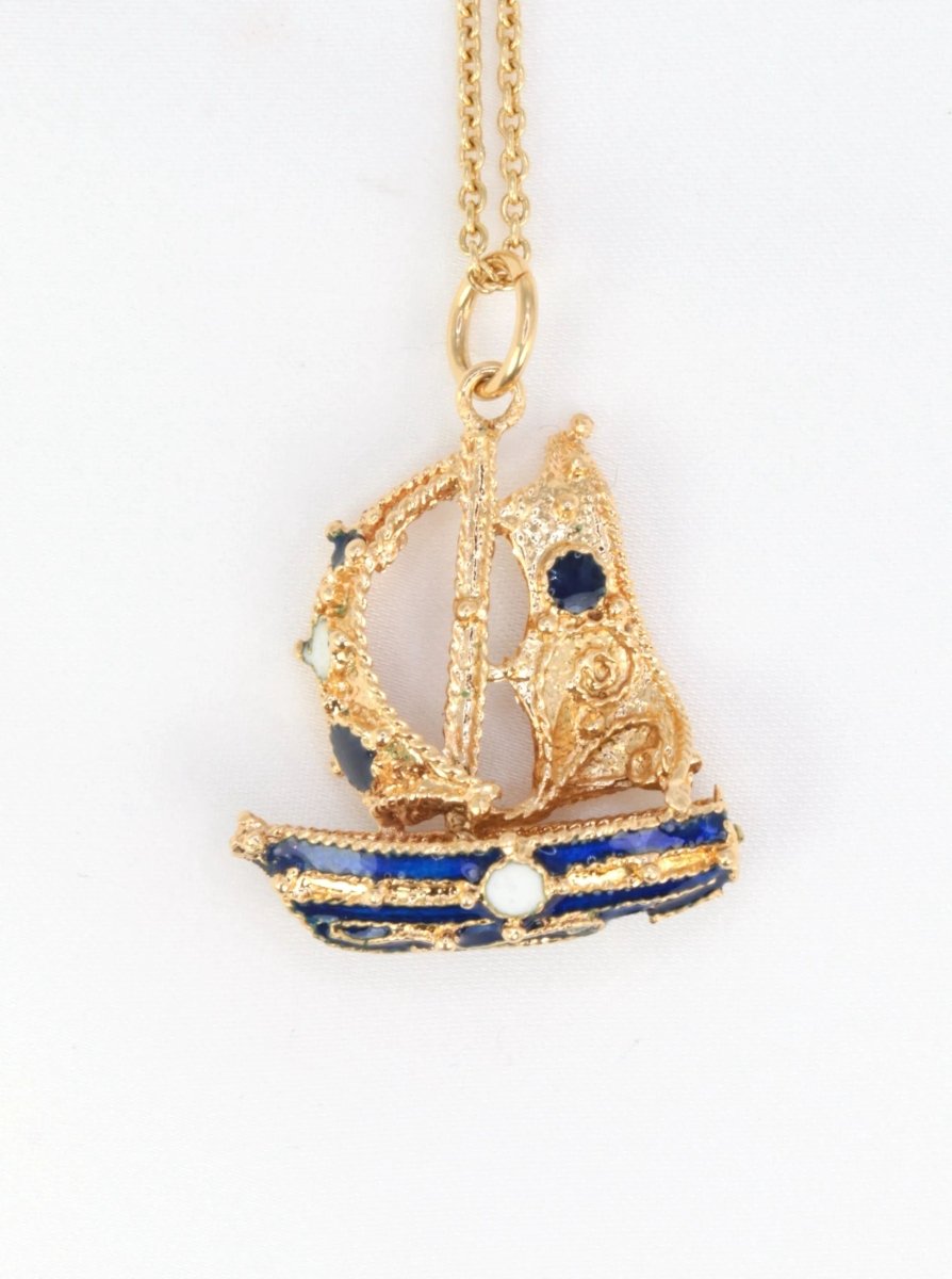 Pendentif vintage Voilier émail - Castafiore