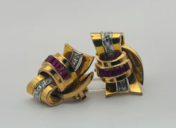 PENDIENTES DE ORO CON DIAMANTES Y RUBIES ESTILO CHAVALIER - Castafiore