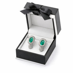 PENDIENTES EN ORO BLANCO CON ESMERALDAS OVALES Y DIAMANTES - Castafiore