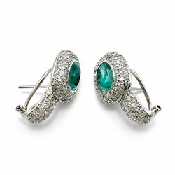 PENDIENTES EN ORO BLANCO CON ESMERALDAS OVALES Y DIAMANTES - Castafiore