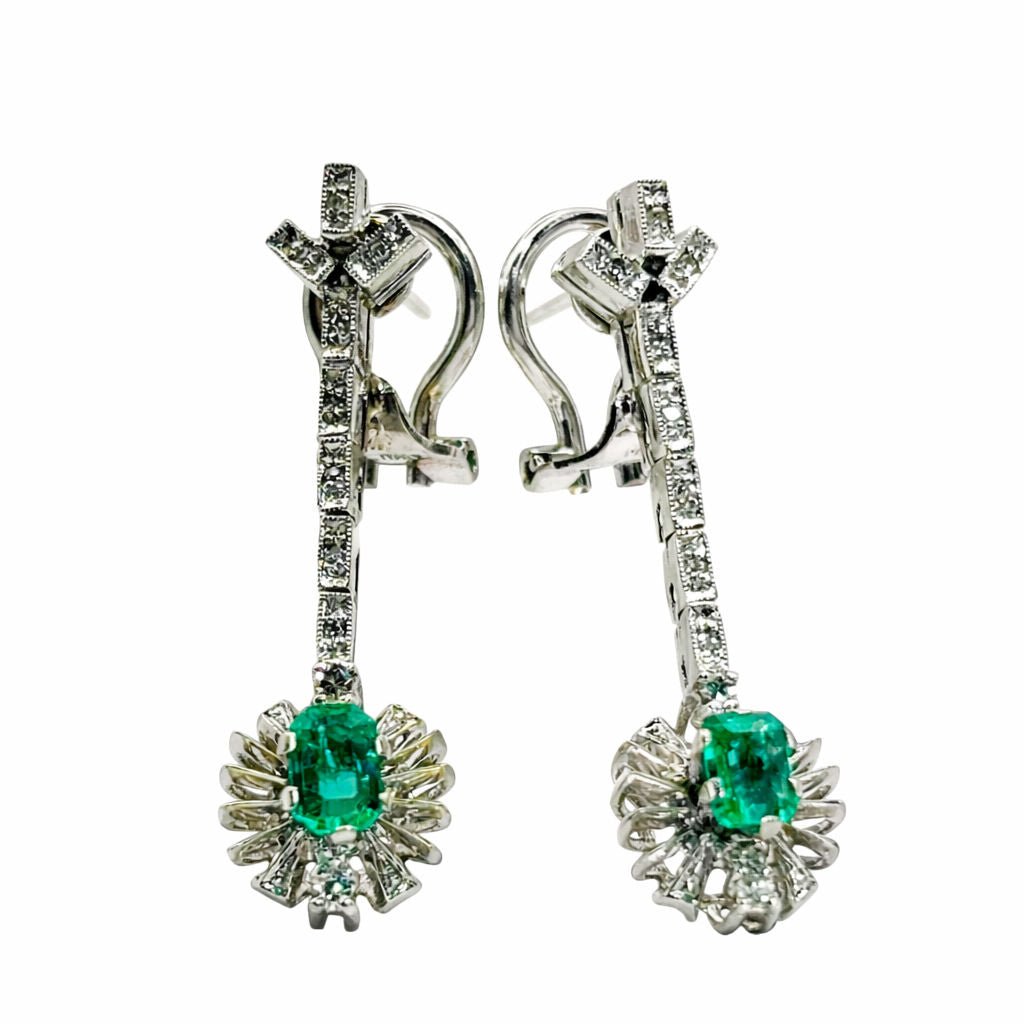 PENDIENTES LARGOS DE ORO CON ESMERALDAS Y DIAMANTES - Castafiore