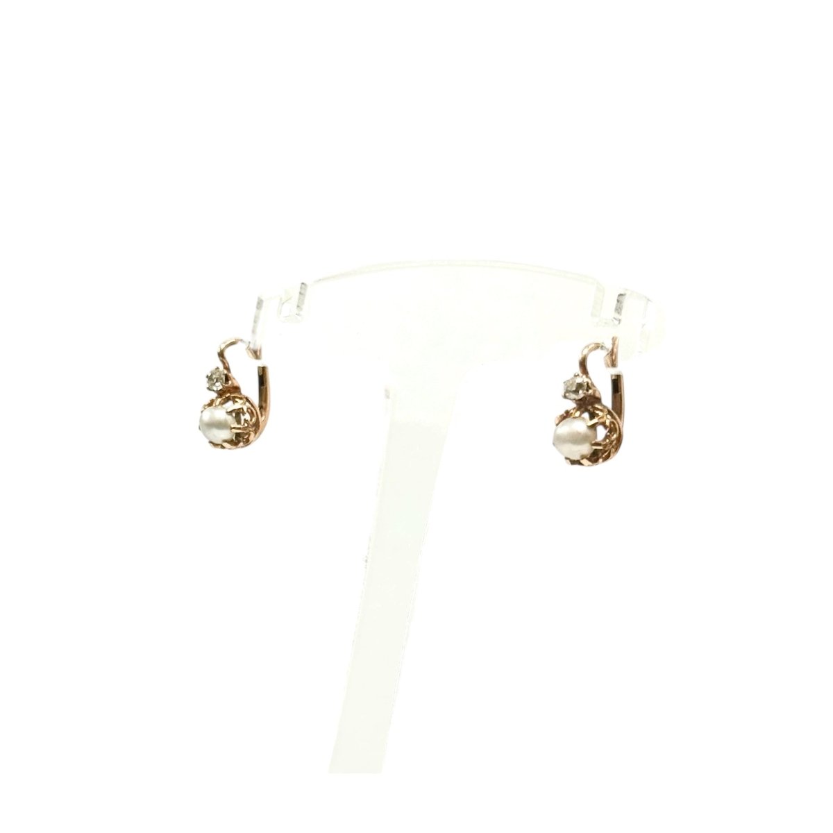 Petites dormeuses perles et diamants - Castafiore