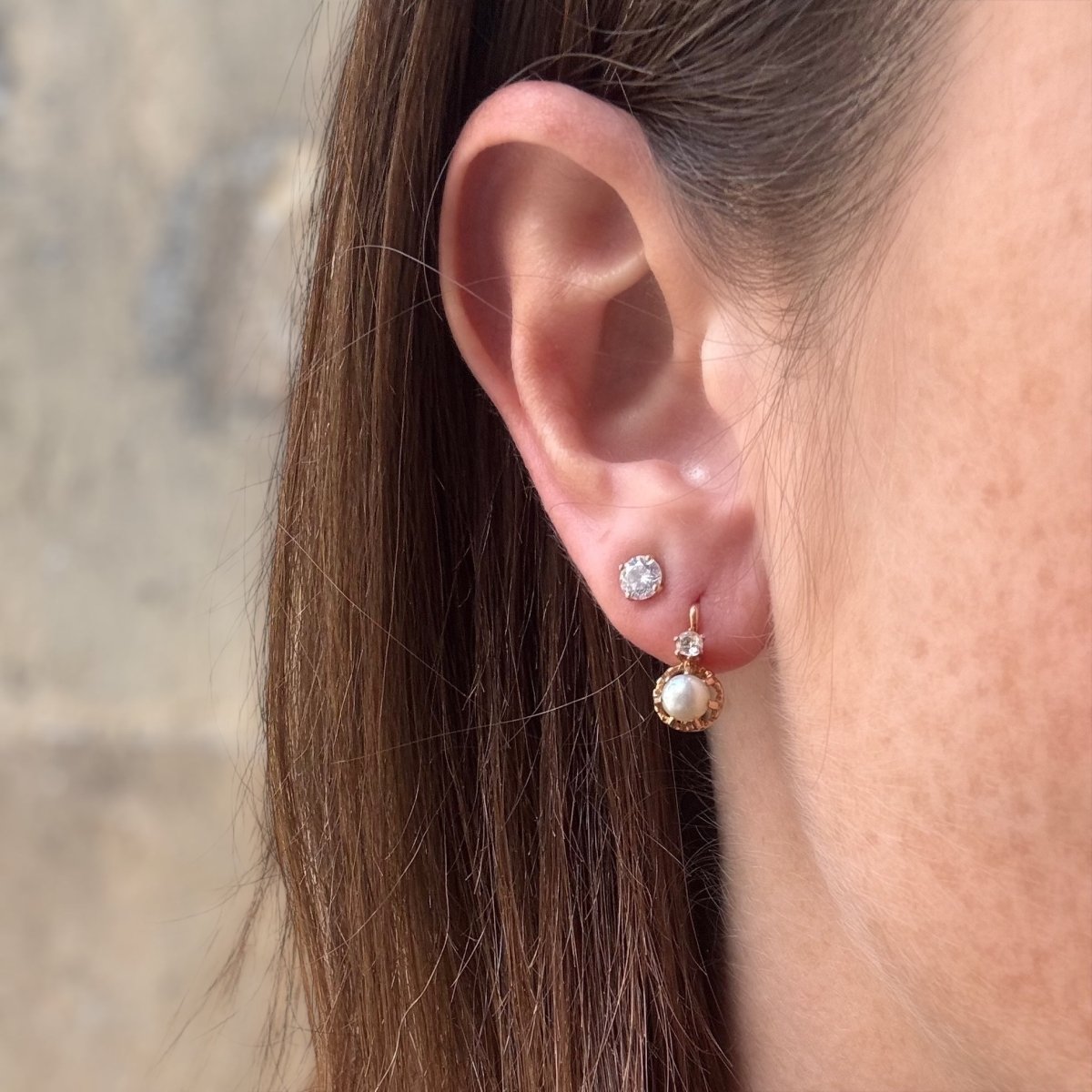 Petites dormeuses perles et diamants - Castafiore
