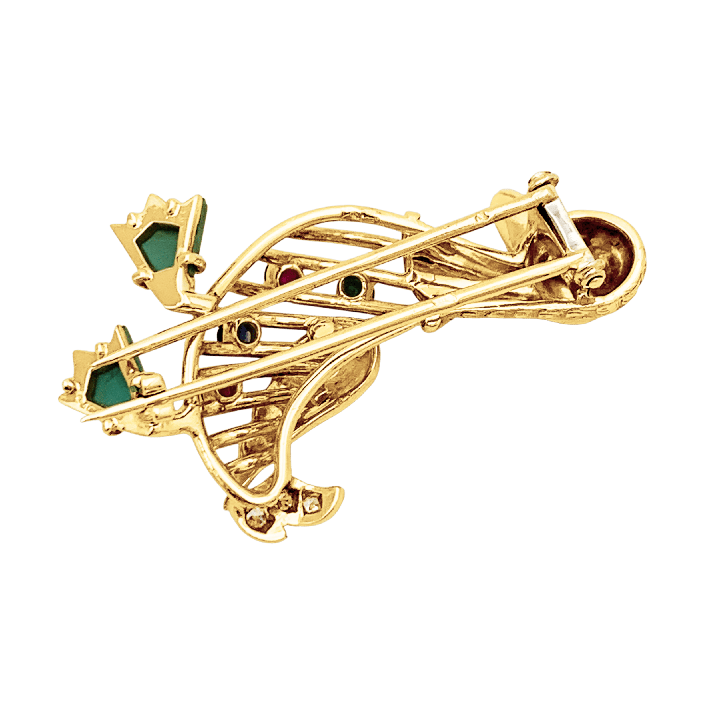 Broche « Canard » en or jaune, pierres précieuses et diamants.