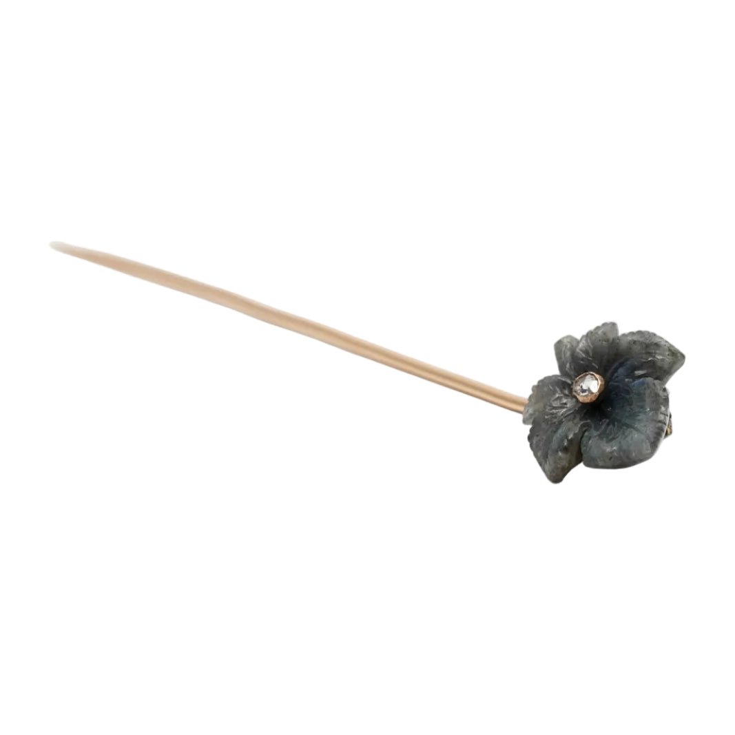 Pique à cravate en or jaune, labradorite et diamant - Castafiore
