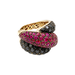Bague Damiani «Gomitolo», diamants noirs et rubis.
