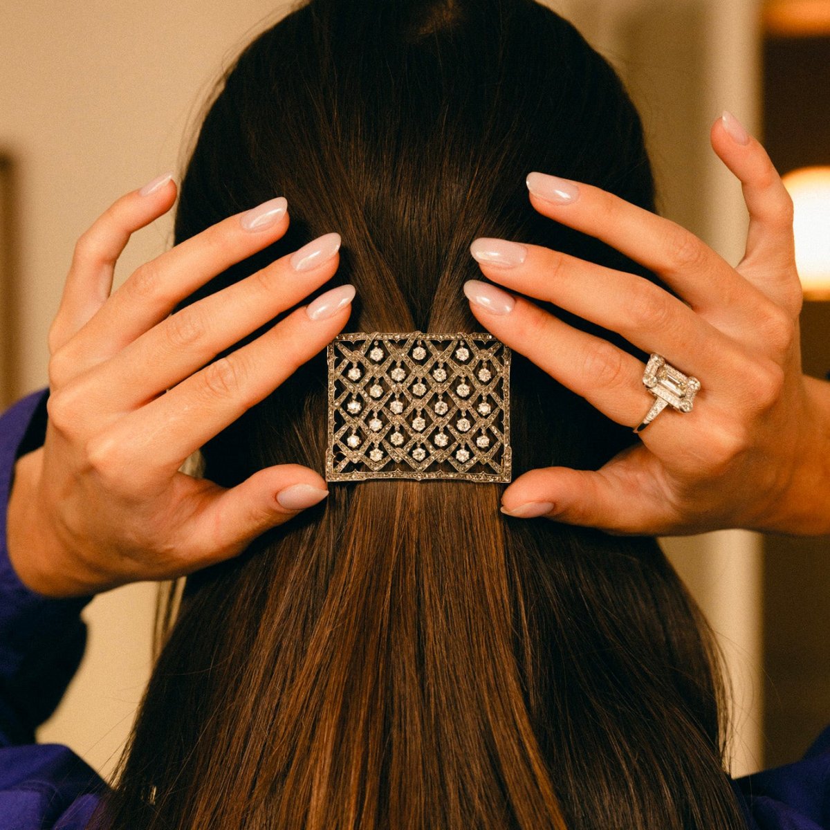 Plaque de cheveux en or jaune, argent et diamants - Castafiore