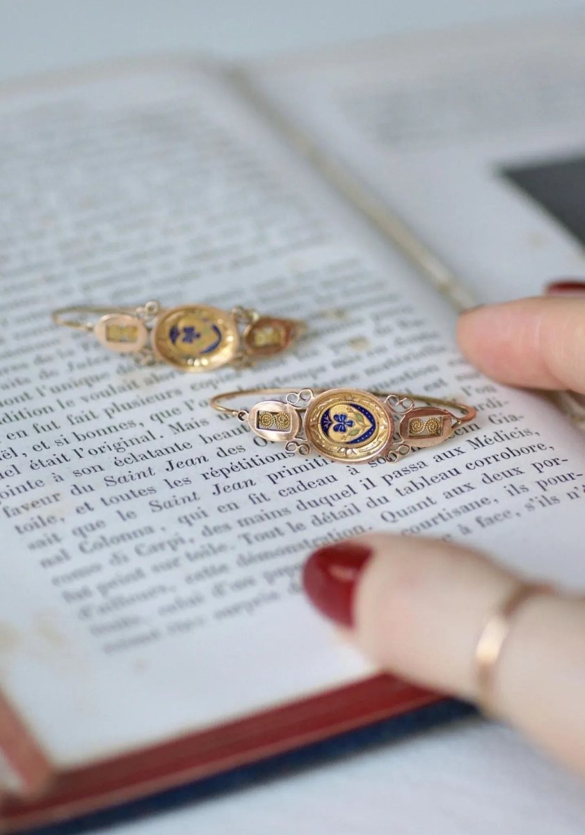 Poissardes Anciennes Coeur et Fleur Email sur Or - Castafiore