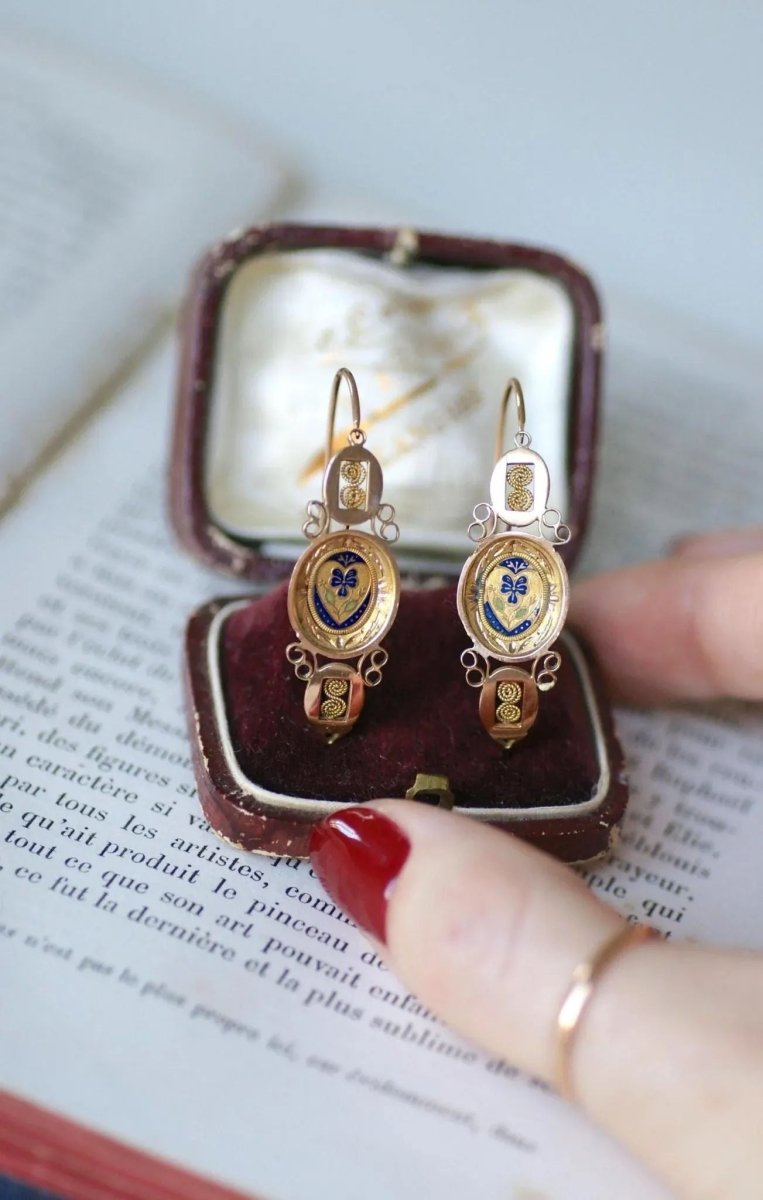 Poissardes Anciennes Coeur et Fleur Email sur Or - Castafiore