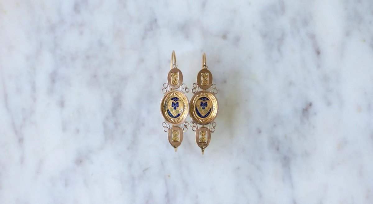 Poissardes Anciennes Coeur et Fleur Email sur Or - Castafiore