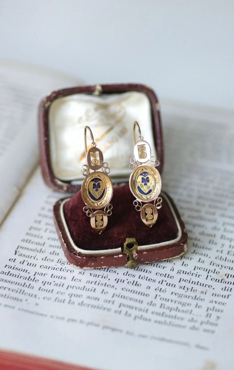 Poissardes Anciennes Coeur et Fleur Email sur Or - Castafiore