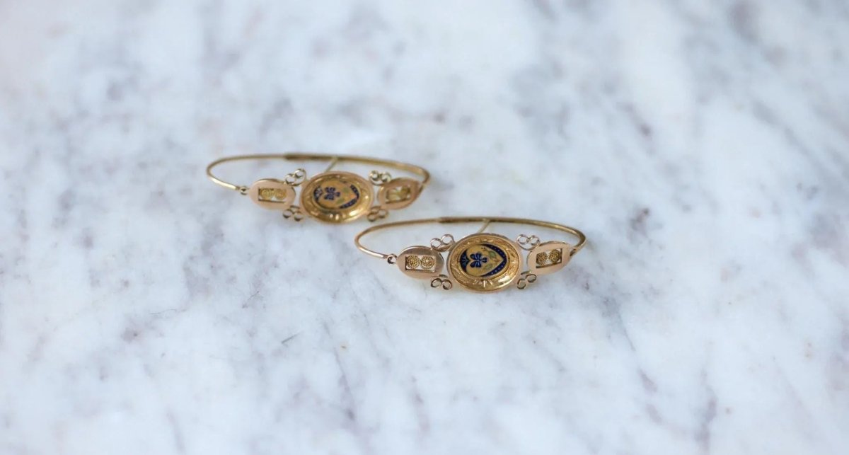 Poissardes Anciennes Coeur et Fleur Email sur Or - Castafiore