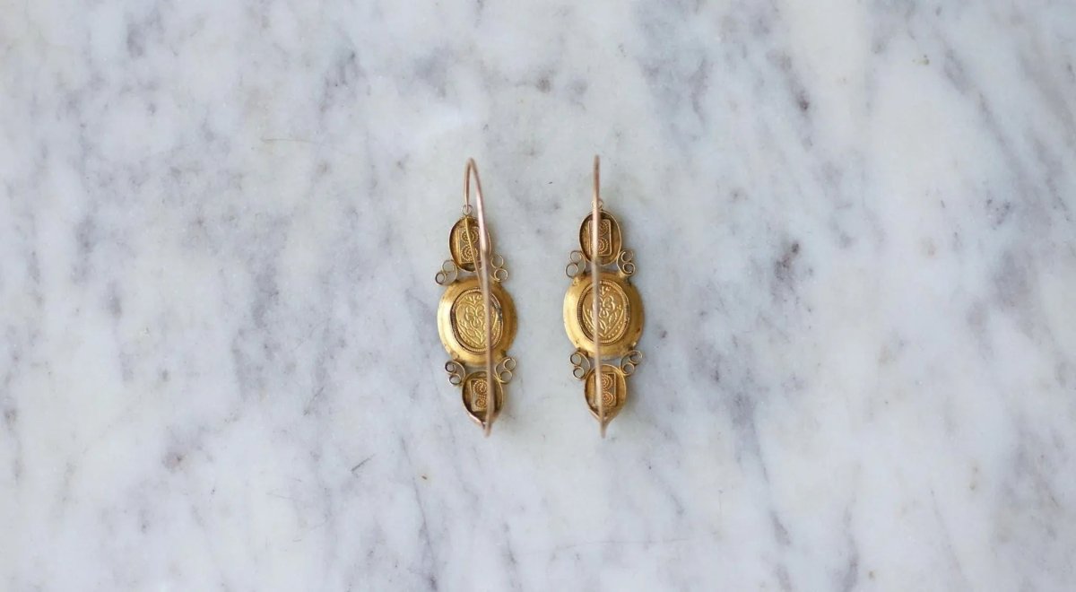 Poissardes Anciennes Coeur et Fleur Email sur Or - Castafiore