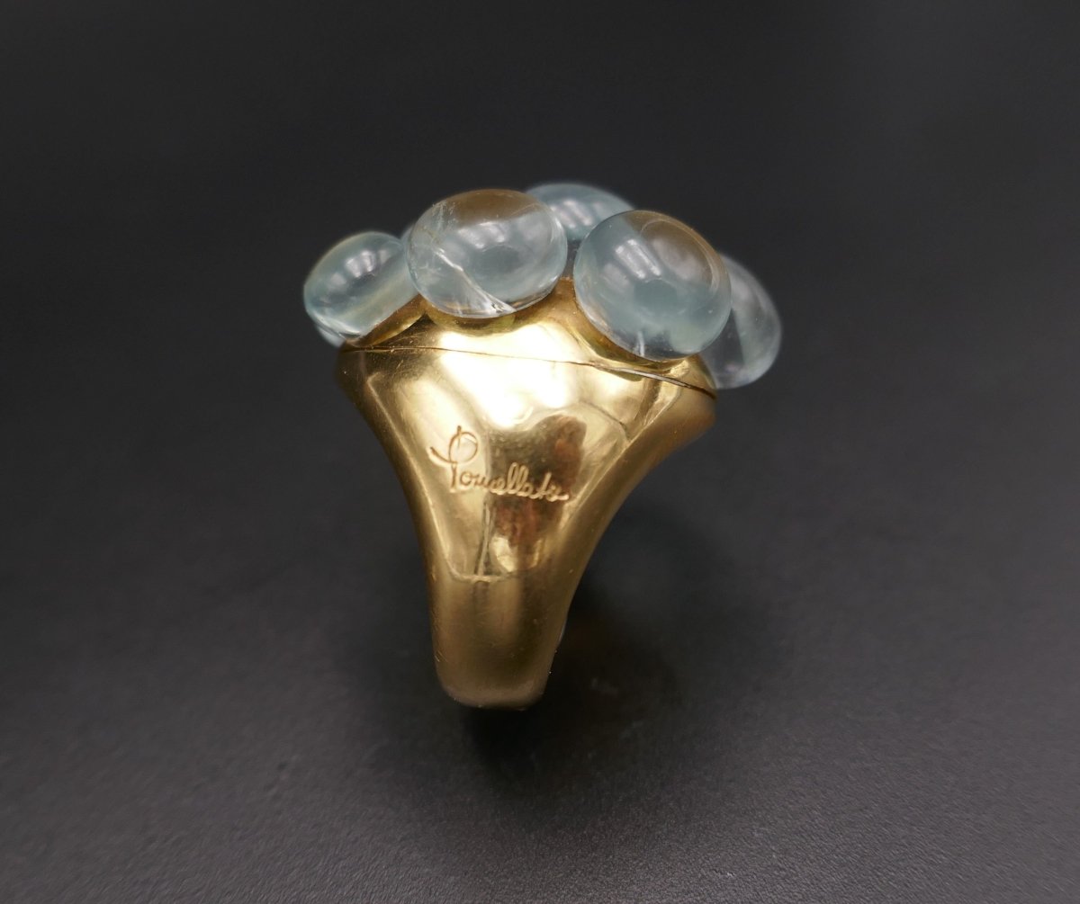 Pomellato Collection Mora, Bague Aigues Marines, Or Jaune 18 Carats. - Castafiore