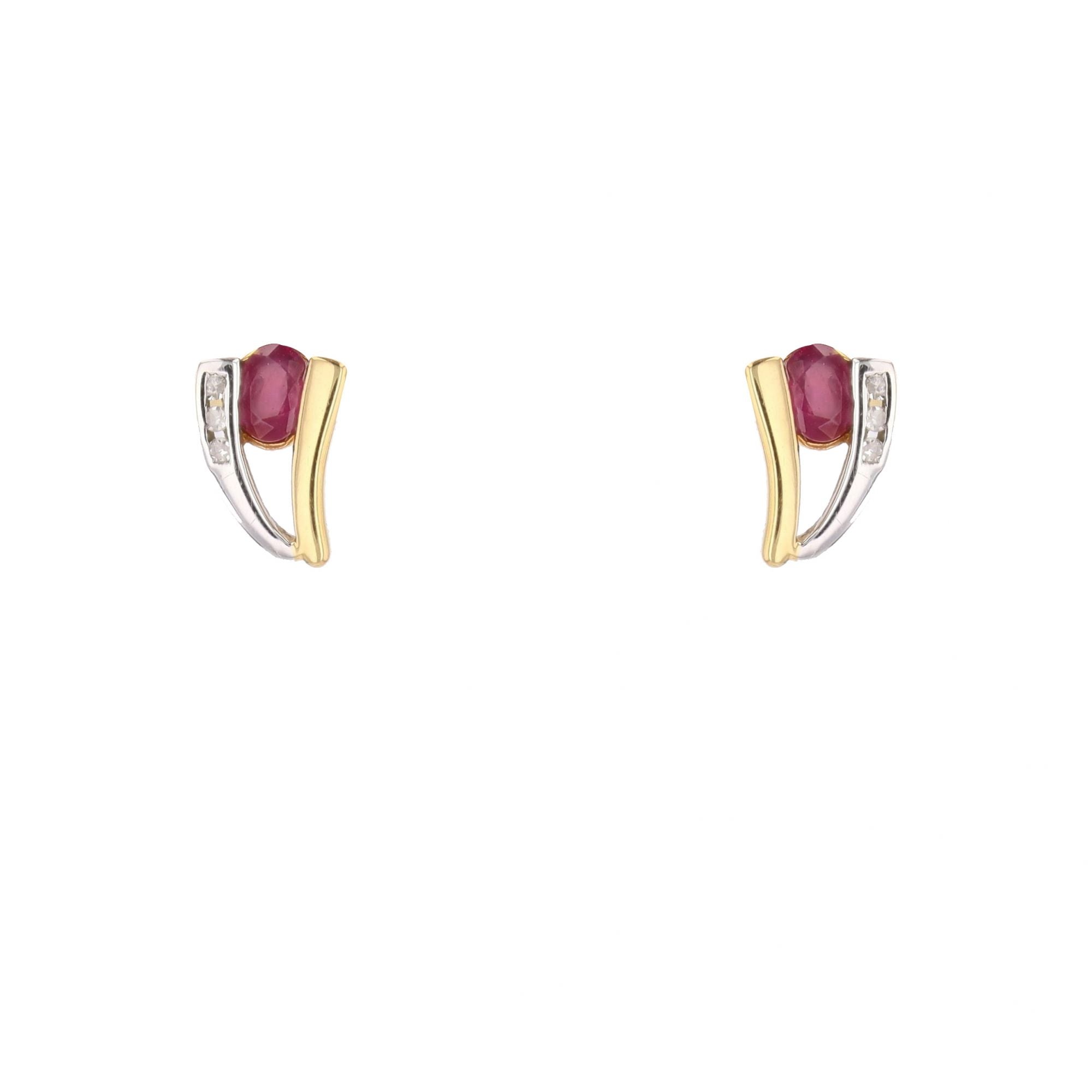 Puces d'oreilles rubis diamants deux ors