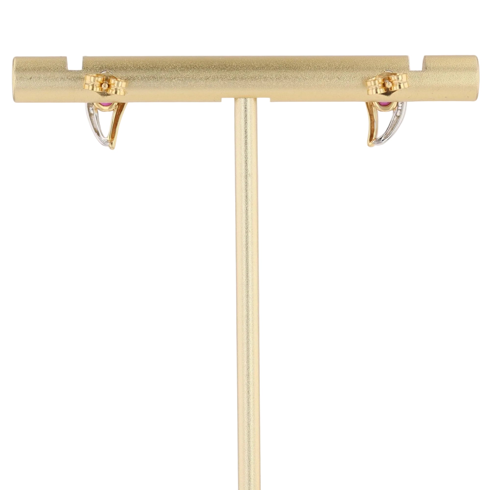 Puces d'oreilles rubis diamants deux ors