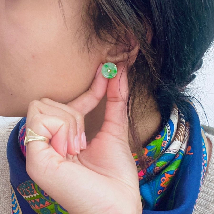 Puces d’oreilles disque de jadéite et diamants - Castafiore