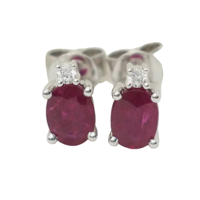Puces d'oreilles en or blanc, rubis 2.20cts et diamants - Castafiore