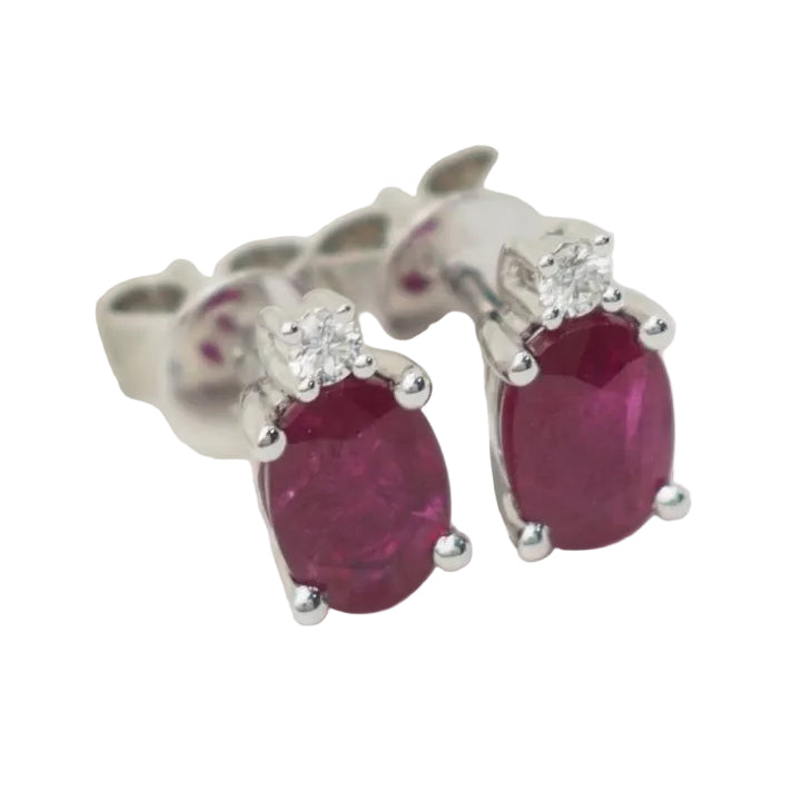 Puces d'oreilles en or blanc, rubis 2.20cts et diamants - Castafiore