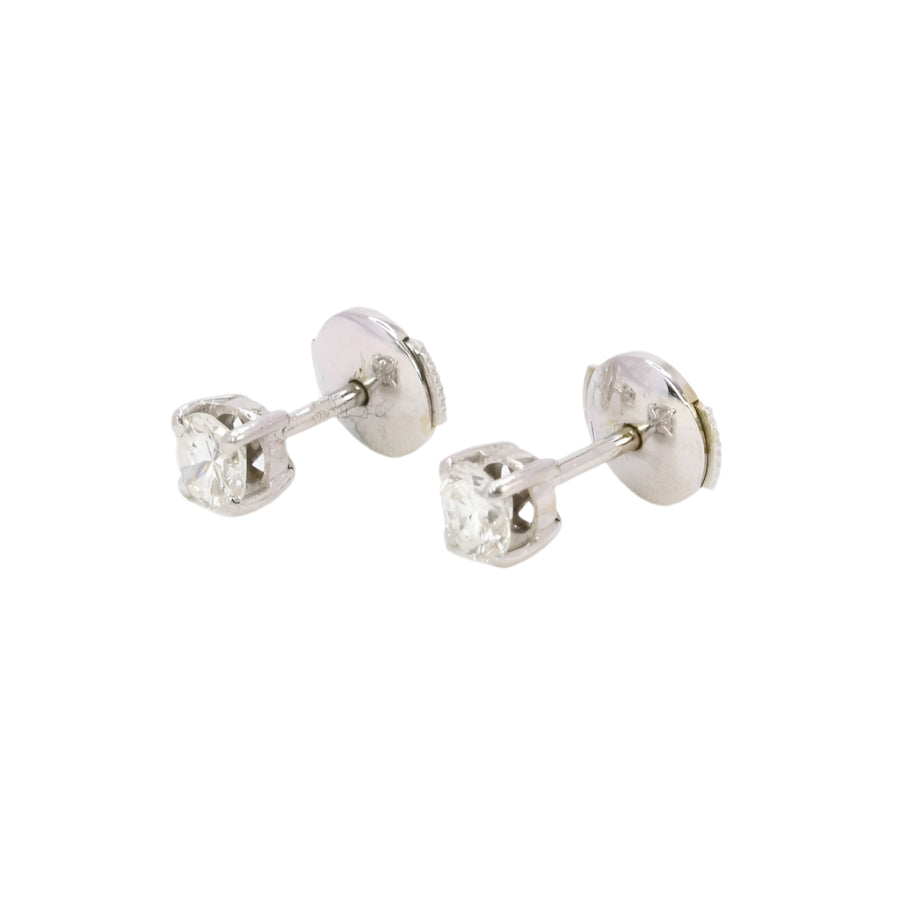 Puces d'oreilles or blanc diamants ronds 0.7 carat - Castafiore
