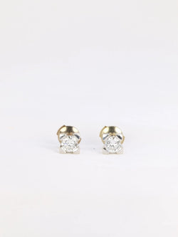 Puces d’oreilles vintage en or blanc et diamants ronds 1,1 carats - Castafiore
