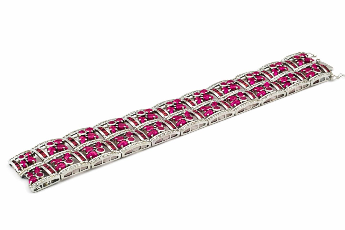 PULSERA DE ORO BLANCO CON RUBÍES - Castafiore