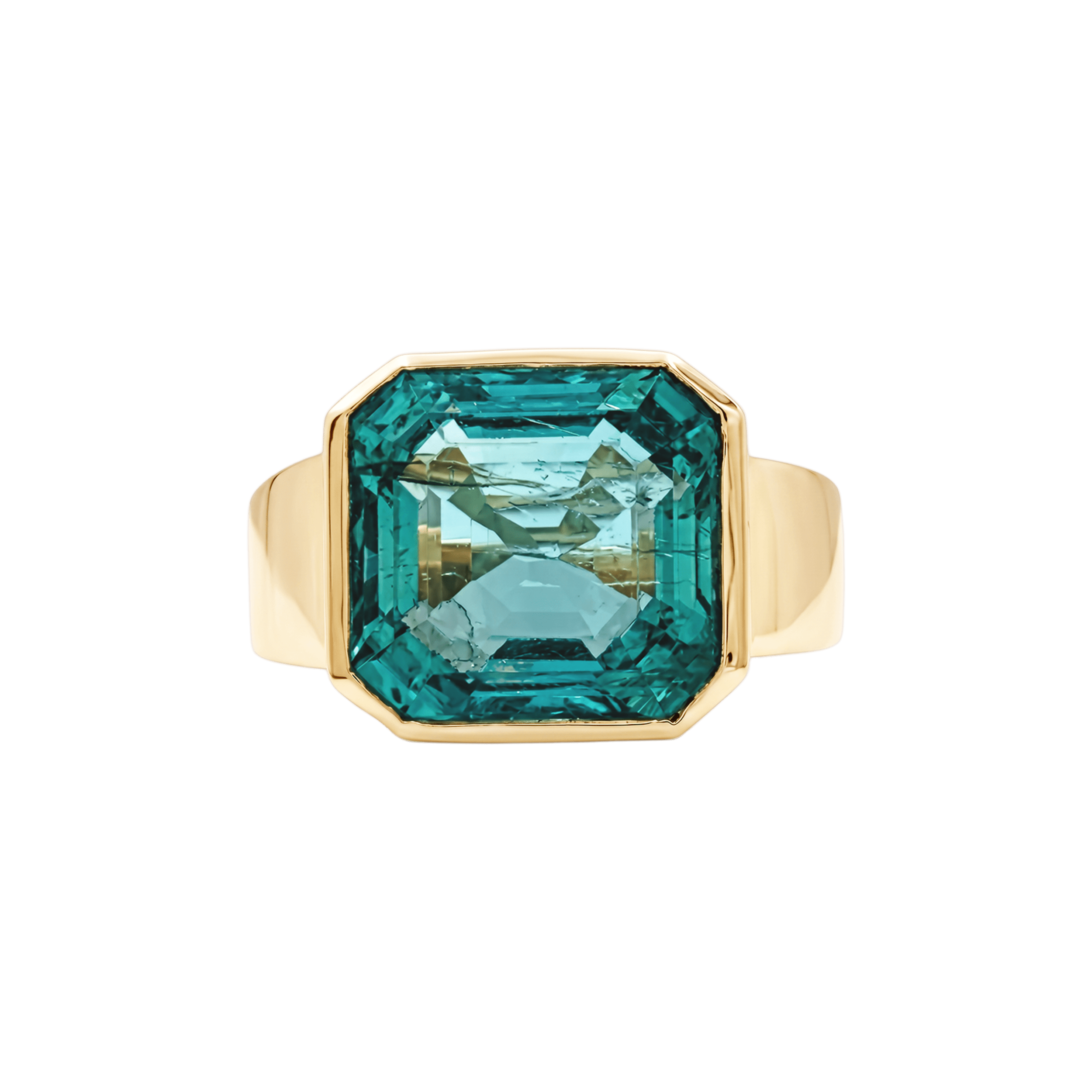 Bague chevalière or jaune et émeraude.