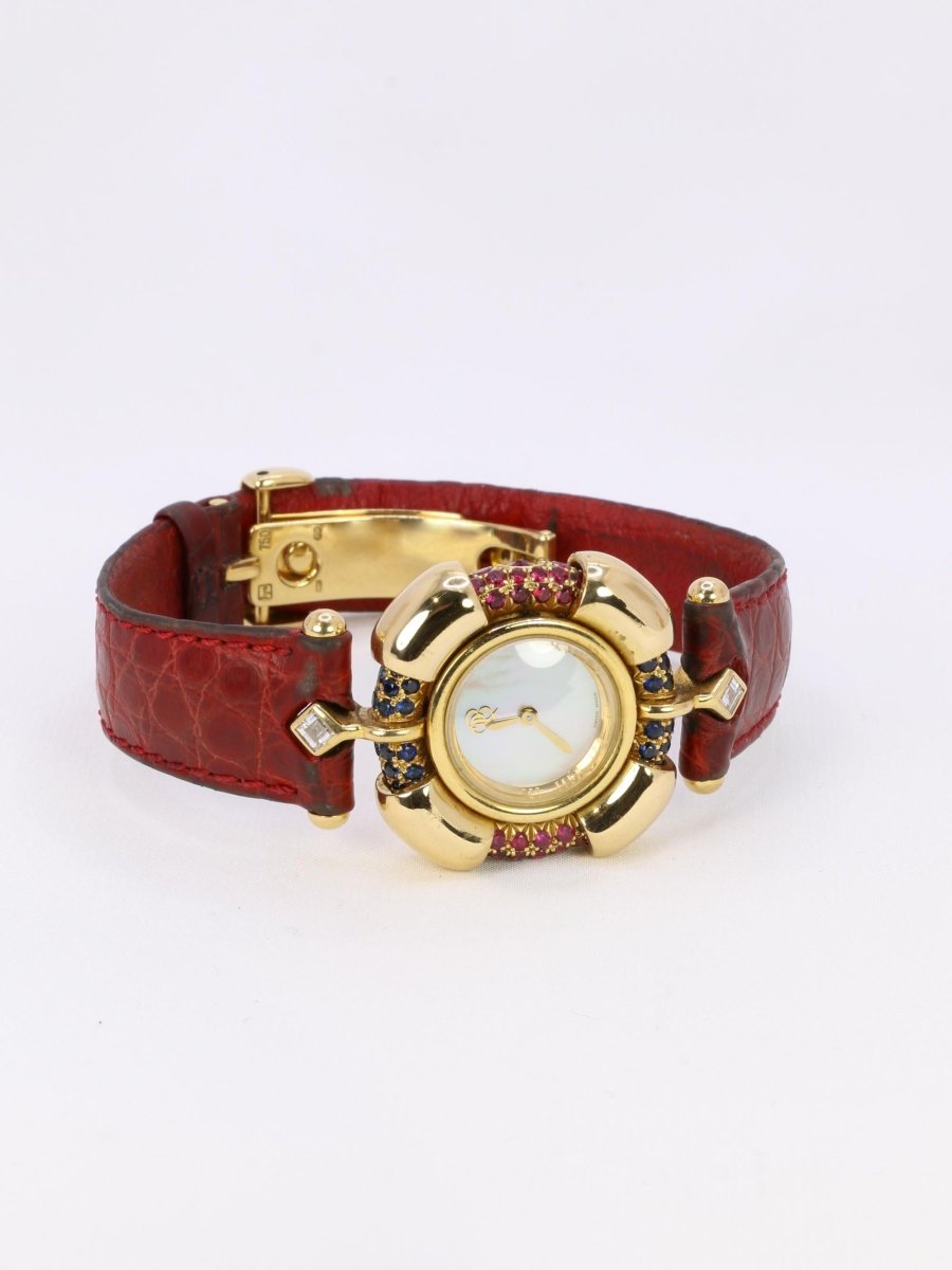 RENE BOIVIN Montre Chrysalide or jaune rubis saphirs diamants - Castafiore