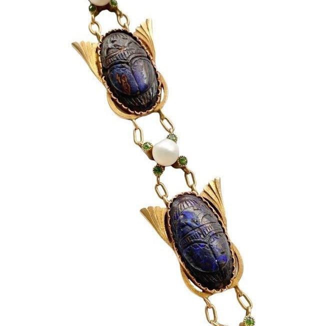 Renouveau égyptien bracelet, en or jaune 18k serti de 6 scarabées - Castafiore