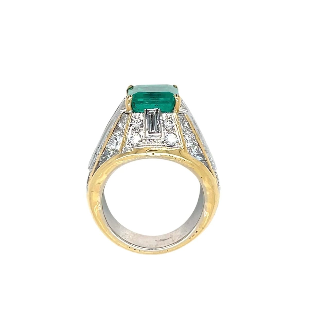 Retro Certified Colombian Emerald Diamond Cocktail Gold Ring - Castafiore
