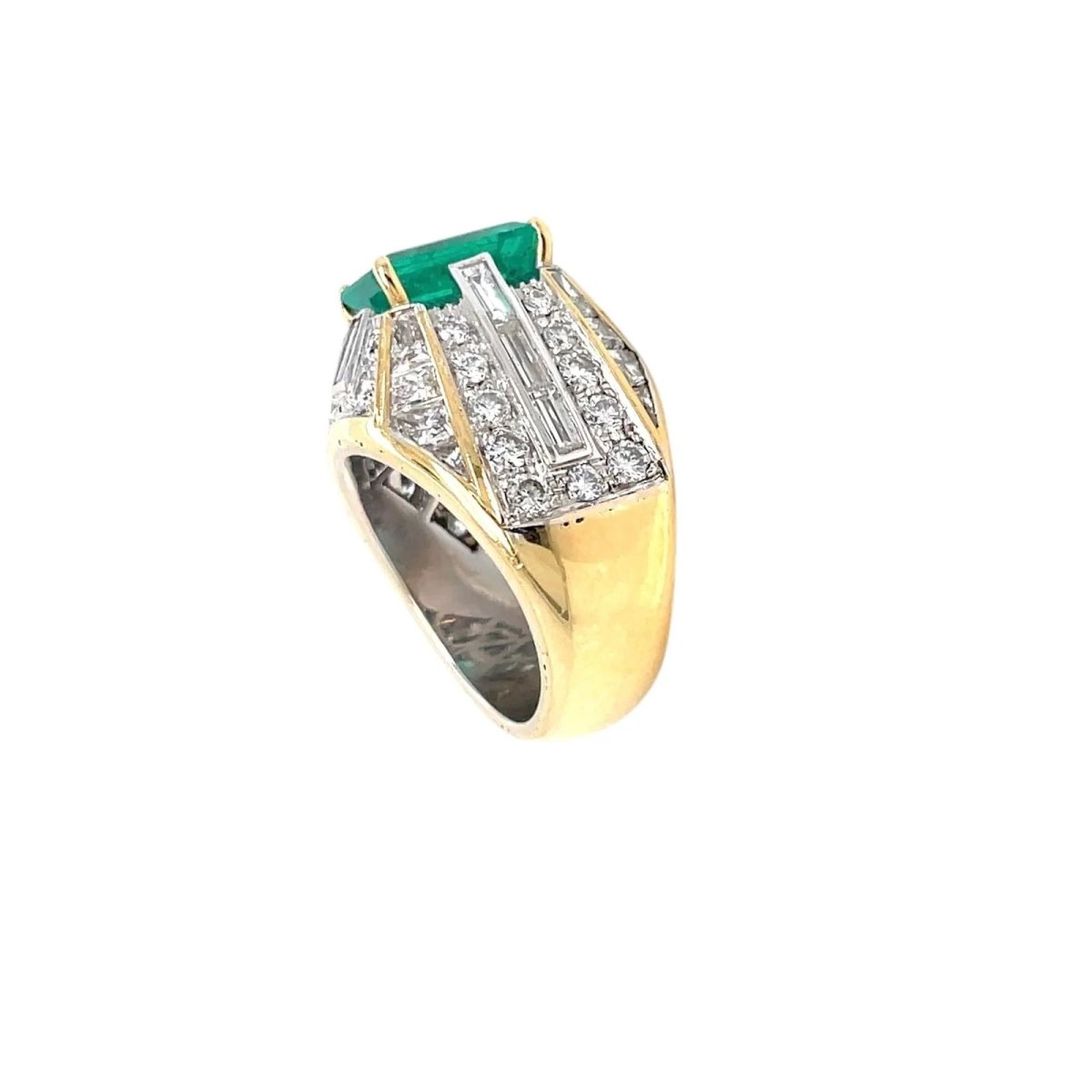 Retro Certified Colombian Emerald Diamond Cocktail Gold Ring - Castafiore