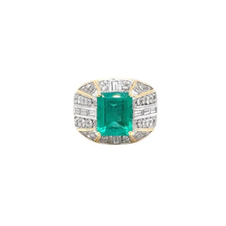 Retro Certified Colombian Emerald Diamond Cocktail Gold Ring - Castafiore