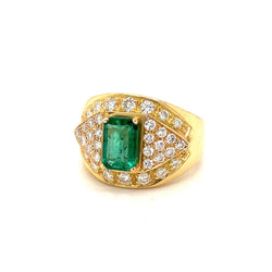Retro Colombian Emerald Diamond Cocktail Ring - Castafiore