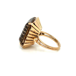Retro Quartz Fumé Gold Ring - Castafiore