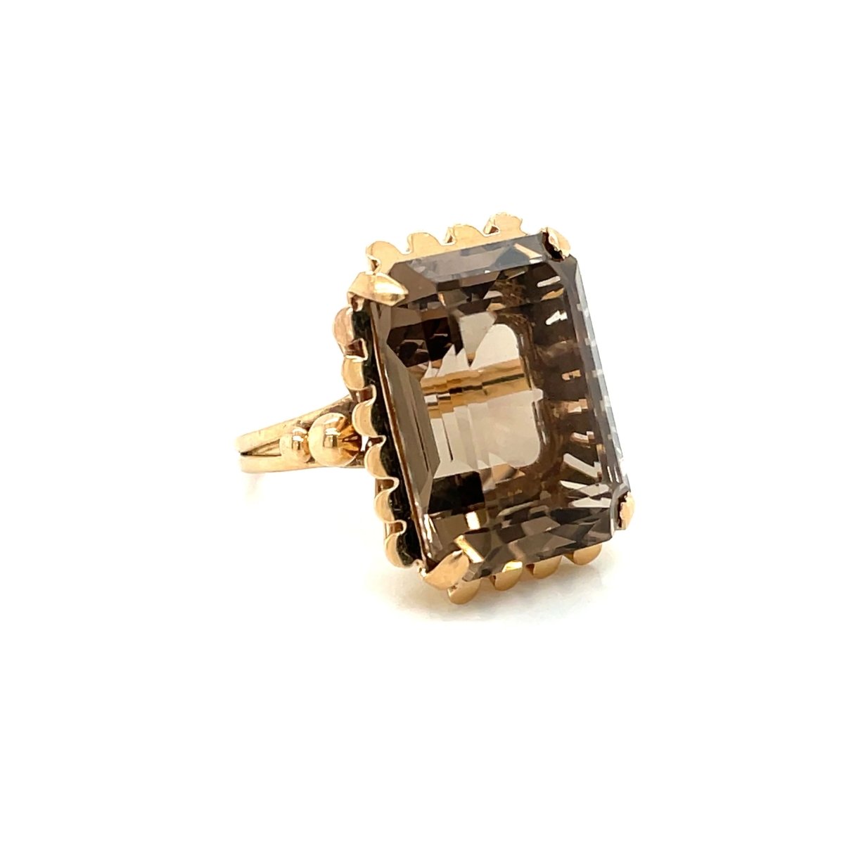 Retro Quartz Fumé Gold Ring - Castafiore