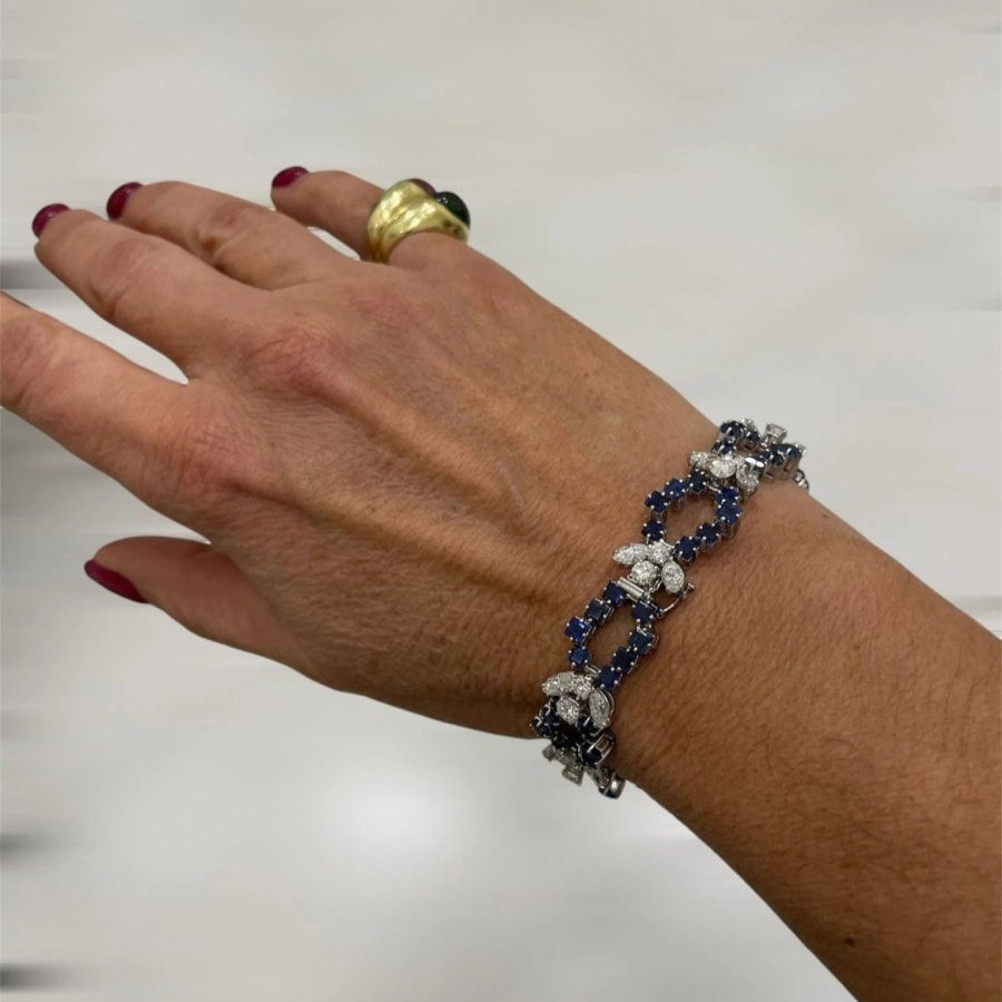 Retro Sapphire Diamond Link Bracelet - Castafiore