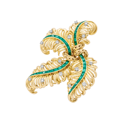 Broche Chaumet "Panache", or jaune, diamants, émeraudes.