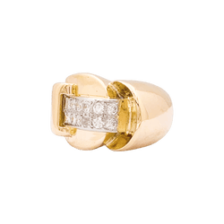 Bague Tank asymétrique en or rose, platine et diamants.