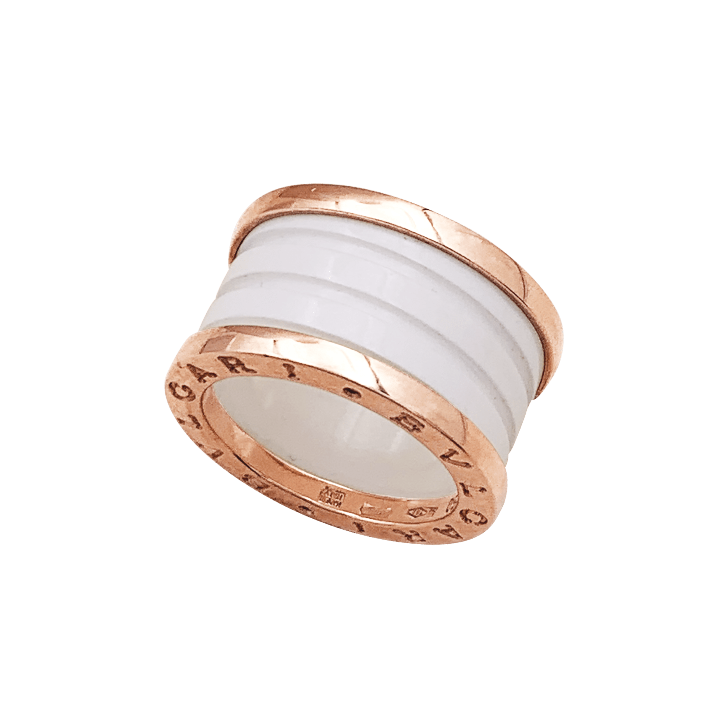 Bague Bulgari "B.Zero1", or jaune et céramique blanche.