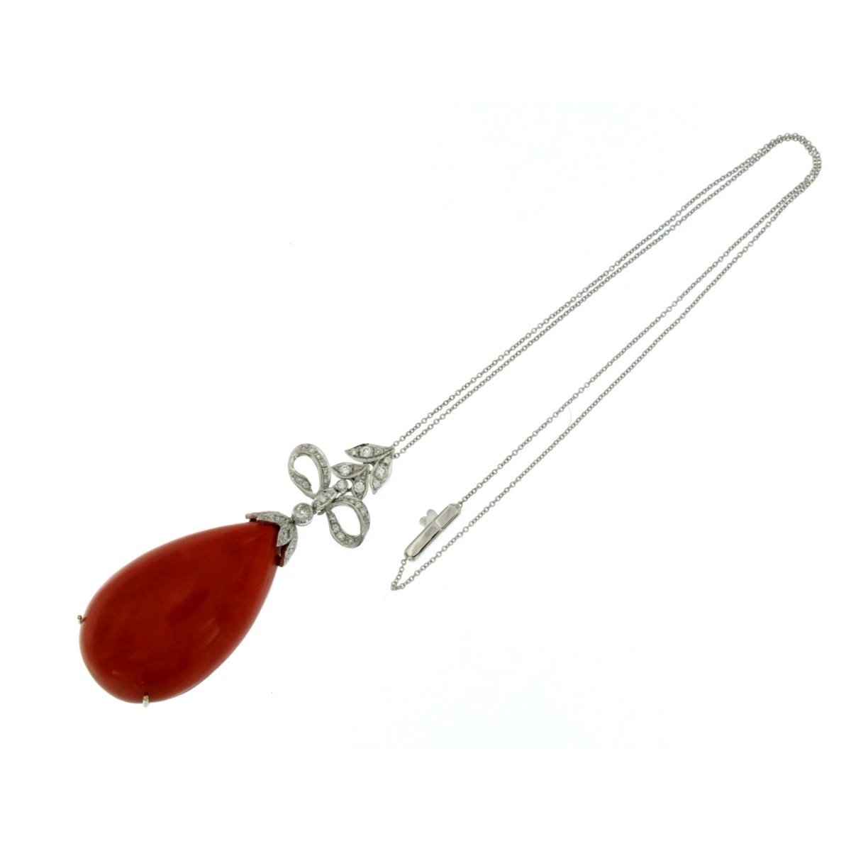 Sardinian Coral Diamond Drop Gold Pendant - Castafiore
